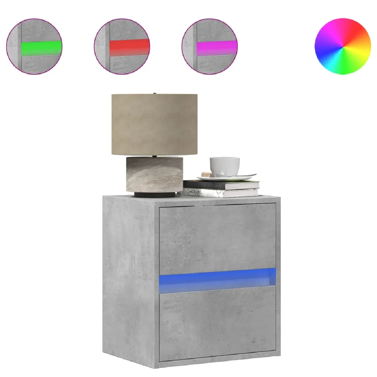 vidaXL Tables de Nuit Murales LED 2 pcs - Gris Béton