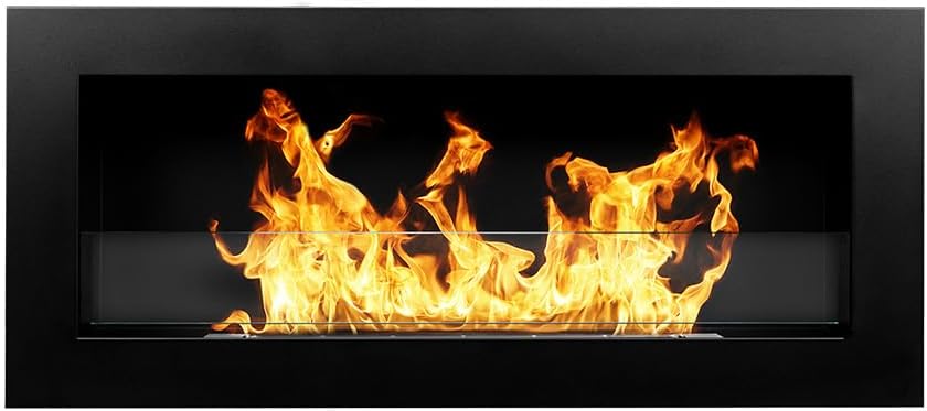 Divina Fire Kamin Wandkamin oder Einbaukamin Livorno schwarz L 90 x B 12 x H 40 mit Glas