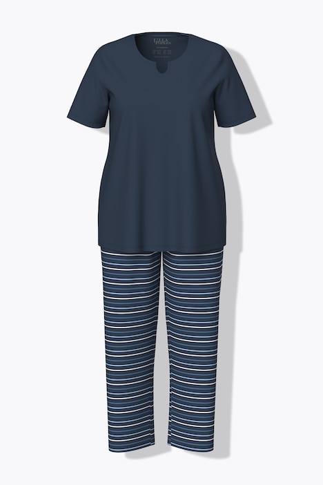 Pyjama, Ringel, Tunika-Ausschnitt, Halbarm