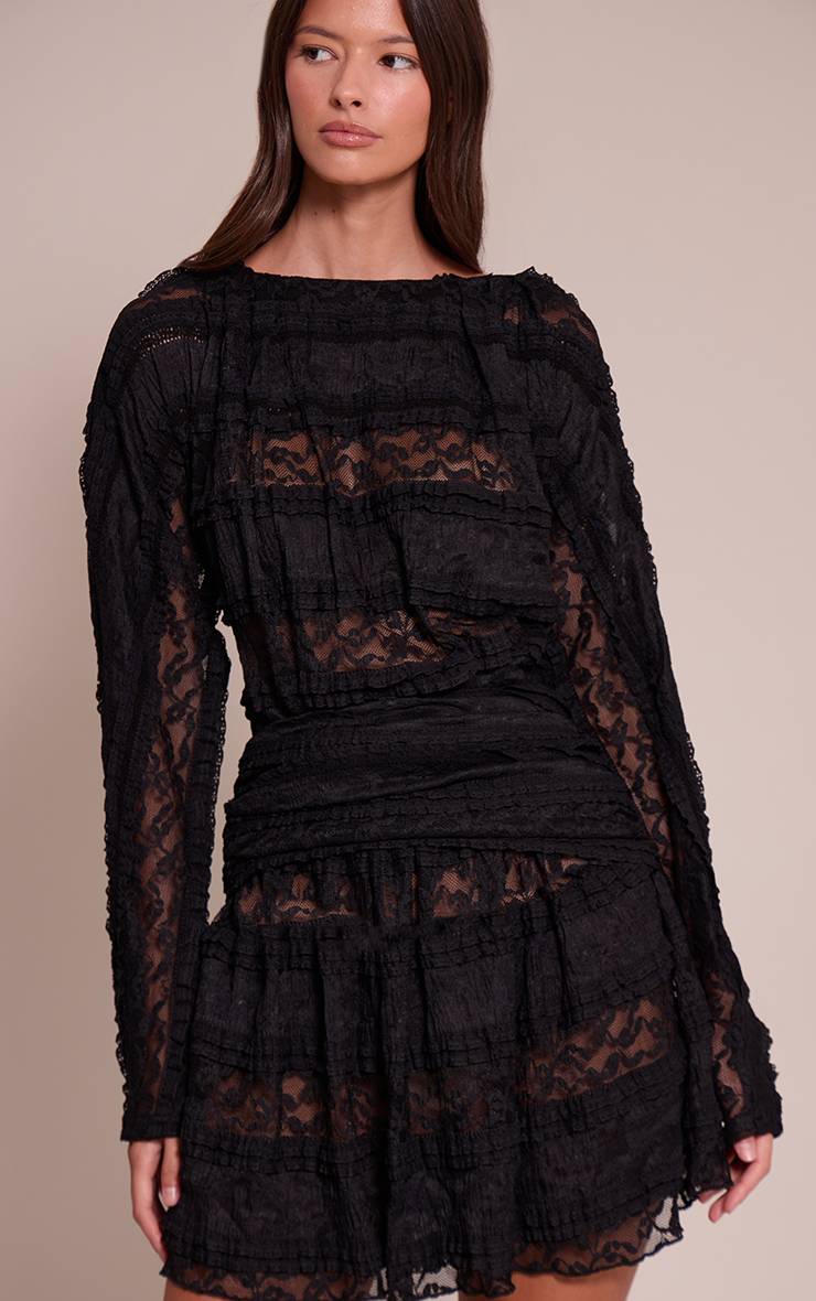 Noir Robe Droite Courte En Dentelle À Encolure Bateau