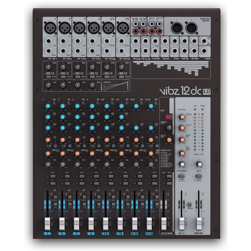 LD Systems VIBZ 12 DC 12-kanaals mixer met DFX en compressor