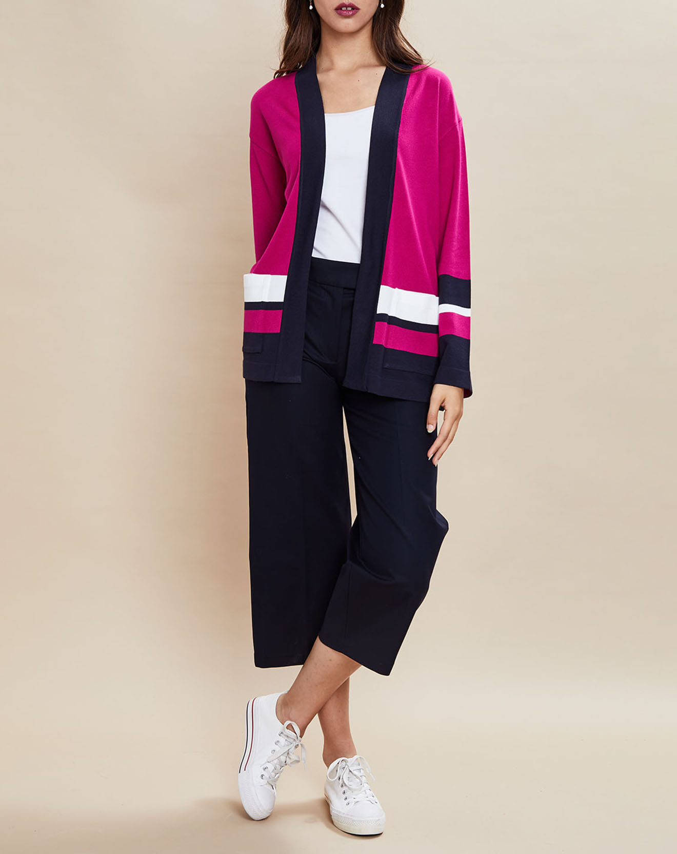 Devernois Gilet Gestel en Maille mélangée framboise/marine
