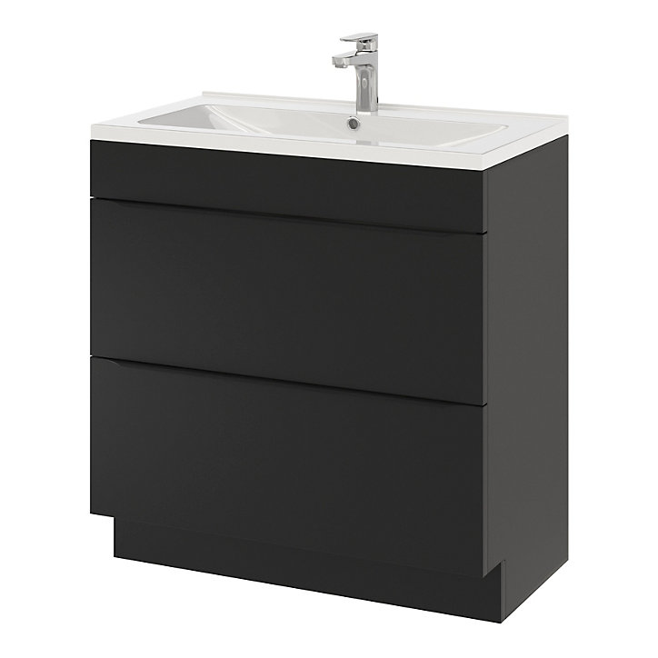 Meuble sous vasque à poser GoodHome Imandra noir mat L. 80 x H. 82 x P. 45 cm