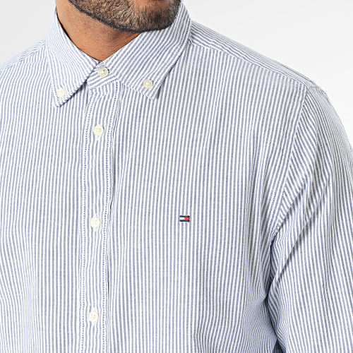 Chemise Manches Longues A Rayures 1985 Flex Oxford Stripe 0935 Blanc Bleu