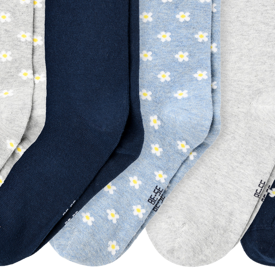 Gina Benotti 5 Paar Damen Socken mit Blümchen dunkelblau / blau / grau