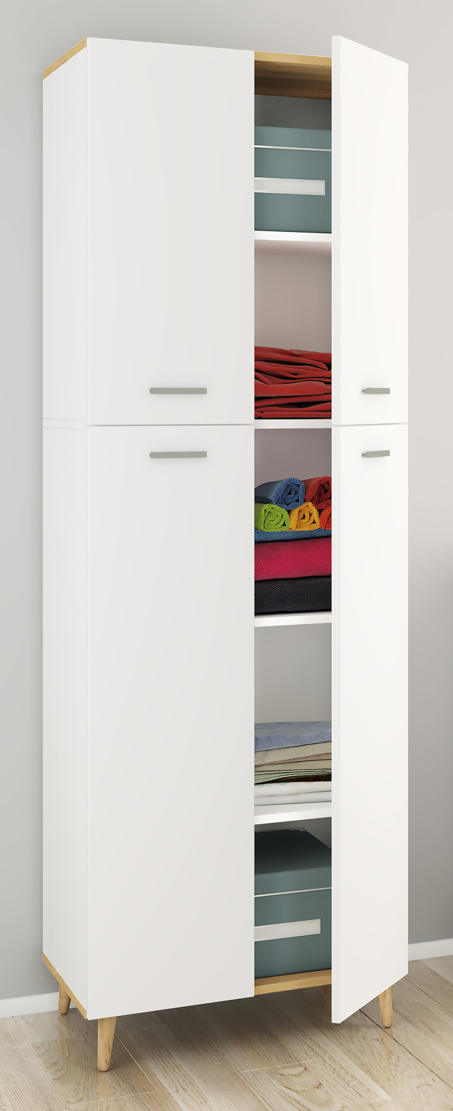 Hochschrank LANDOS - weiß-Honig-Eiche - 184 cm