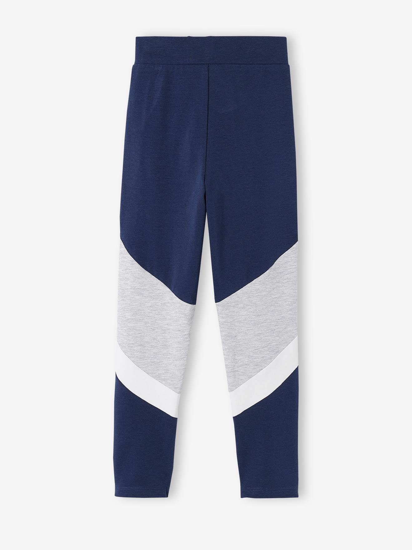 Leggings esportivas femininas em tecido técnico tricolor, lisas em cinza claro com estampas.
