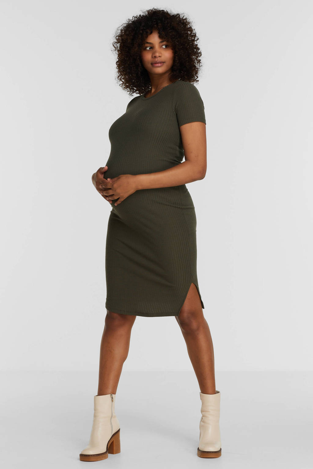 ONLY MATERNITY ribgebreide zwangerschapsjurk OLMNELLA groen