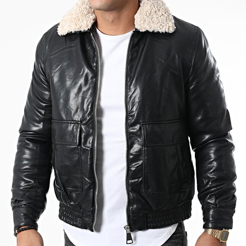 Veste Zippée Col Mouton Noir