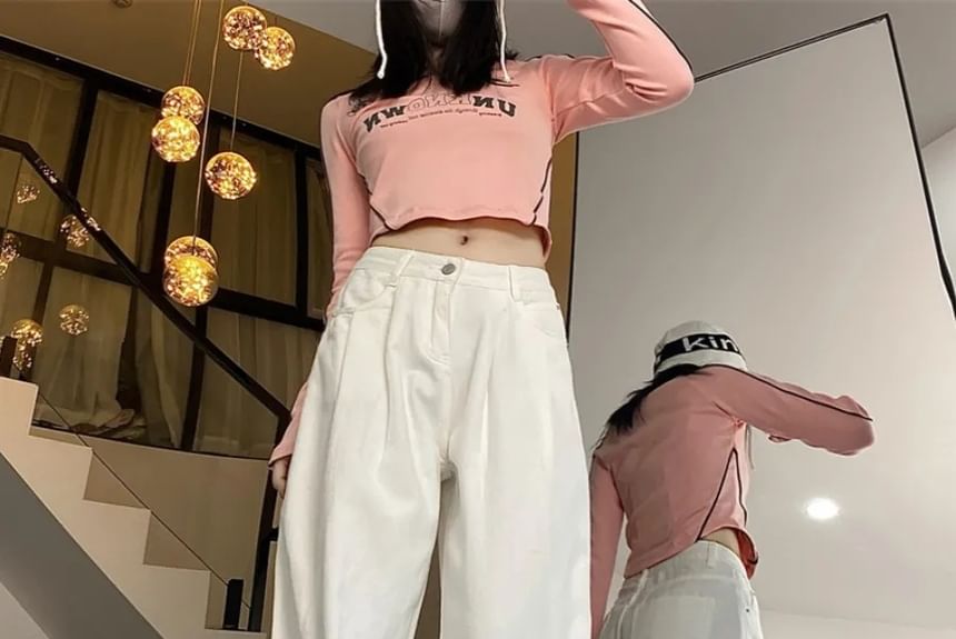 Hanji - Lage taille effen wijde jeans