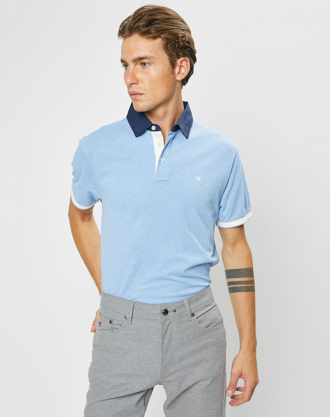 Hackett London Polo Classic Fit Piqué Brand bleu ciel