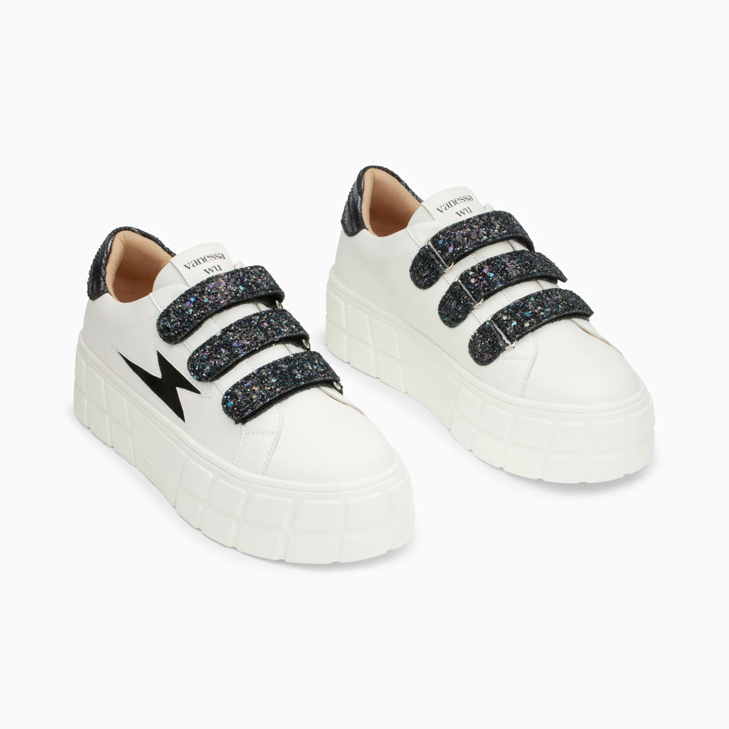 Sneakers-Baskets éclair Eve blanc et noir à plateforme