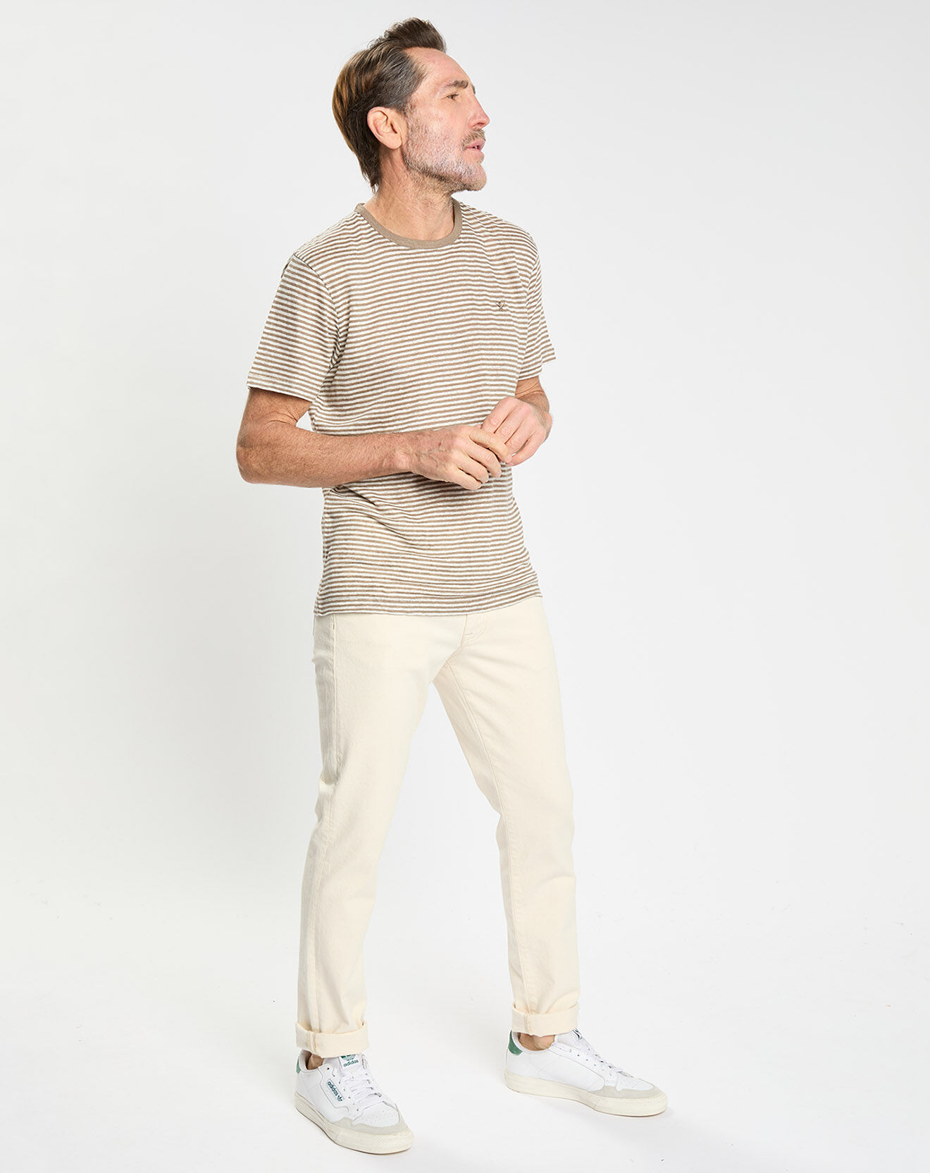 Hackett London T-Shirt 100% Lin Regular Fit Bat à rayures beige foncé