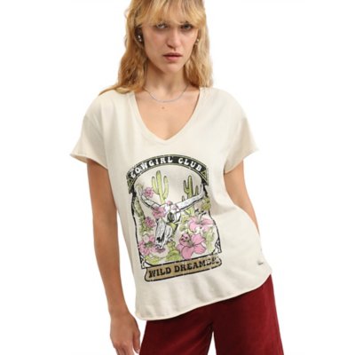 Tee-shirt à manches courtes femme Col V Print PLEASE