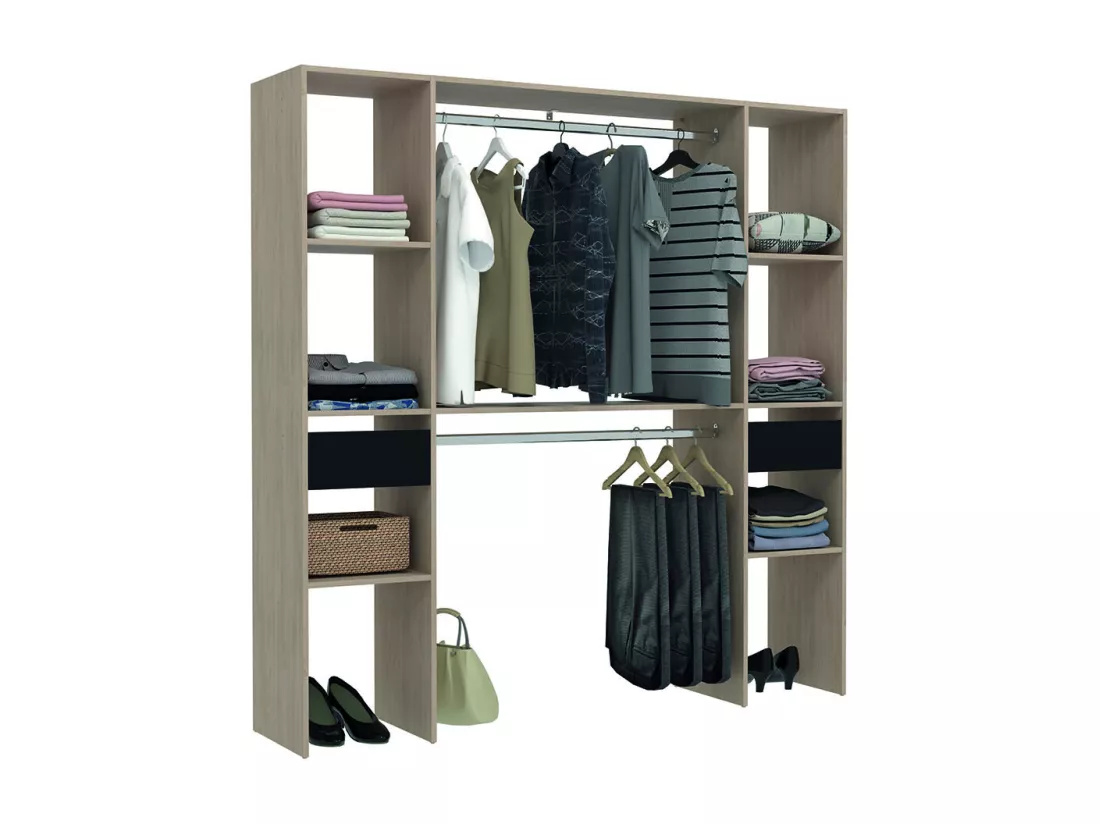 Dressing bois avec 6 étagères, 2 tiroirs, 2 penderies : 180 x 40 x 180 cm ELYSEE