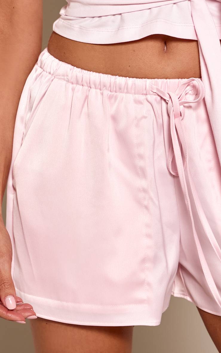 Rose Short Satiné À Cordon De Serrage