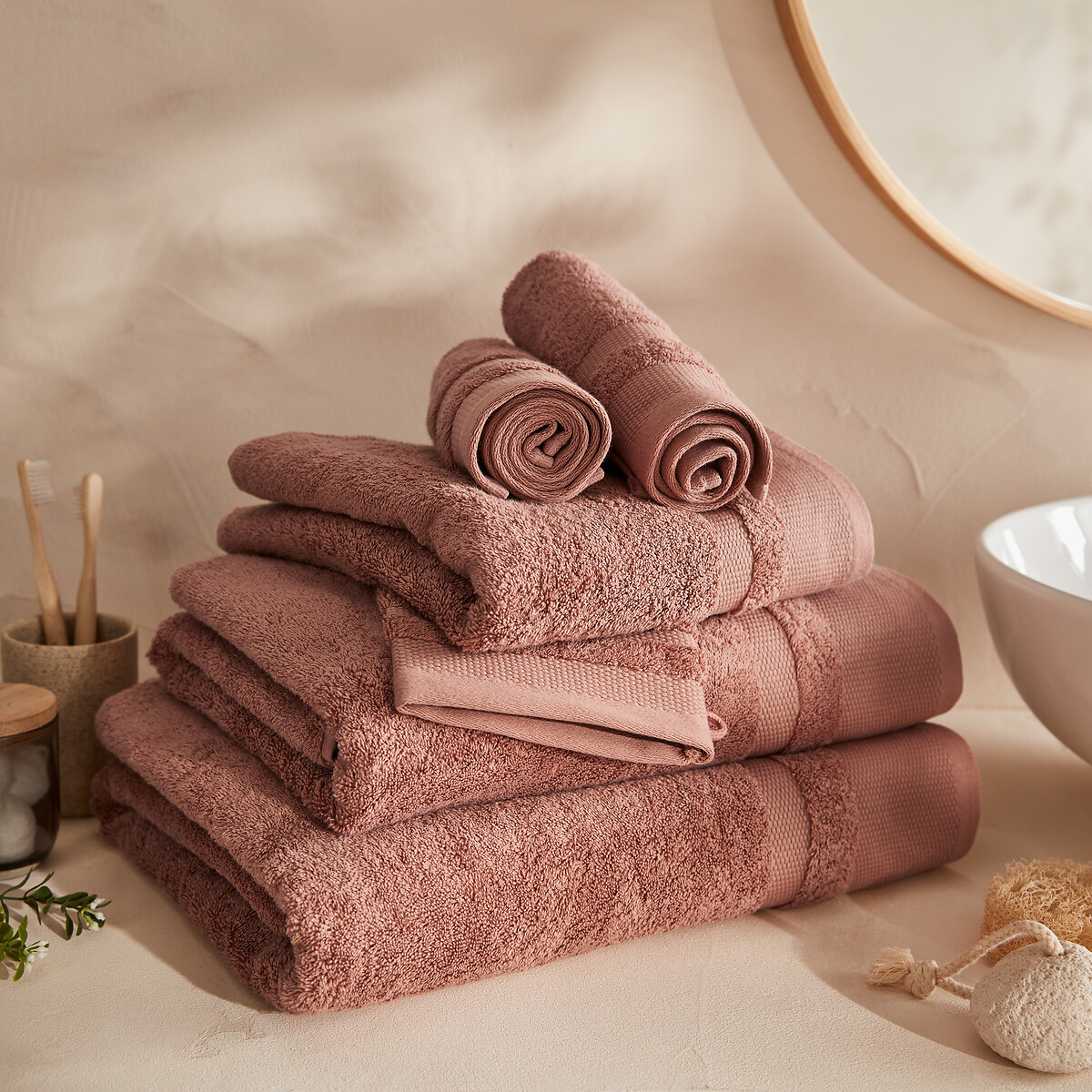 LA REDOUTE INTERIEURS<br>Conjunto de 4 panos de rosto em algodão penteado 600g/m2, Kheops