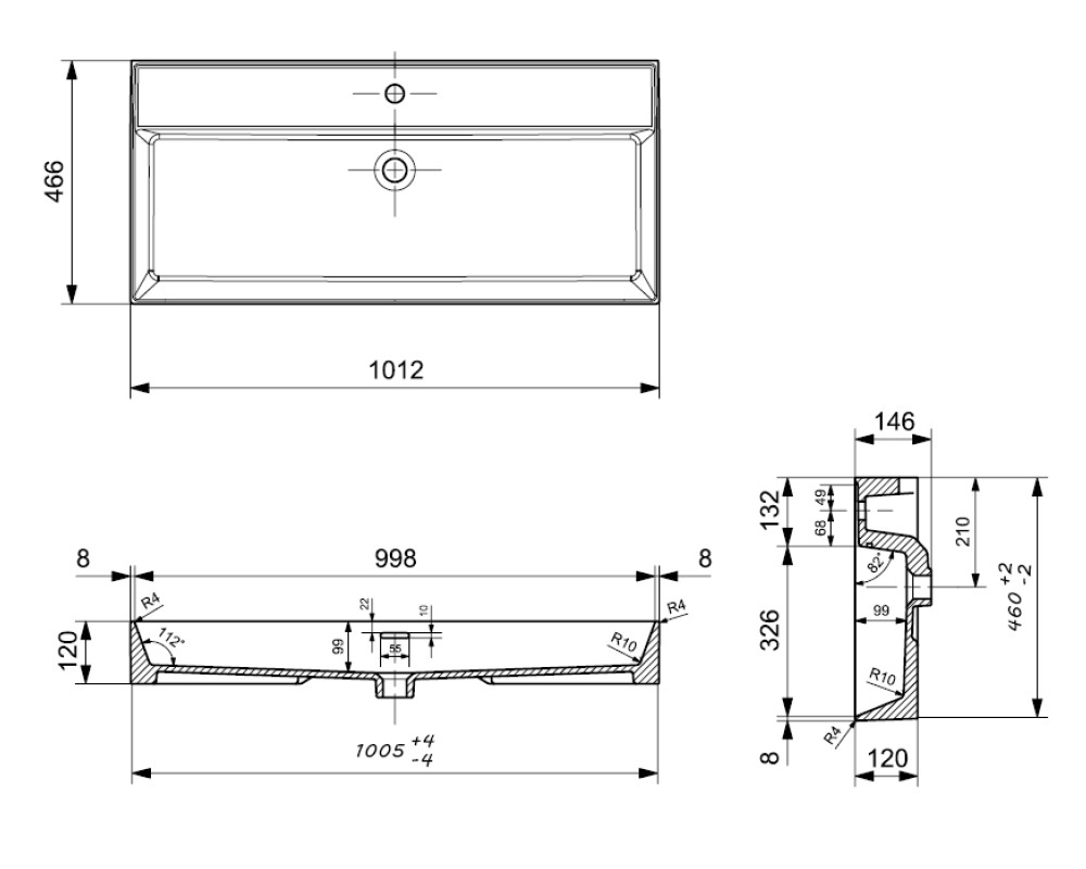 Plieger Kansas wastafel met 1 kraangat met overloop 100x46.6cm glans wit