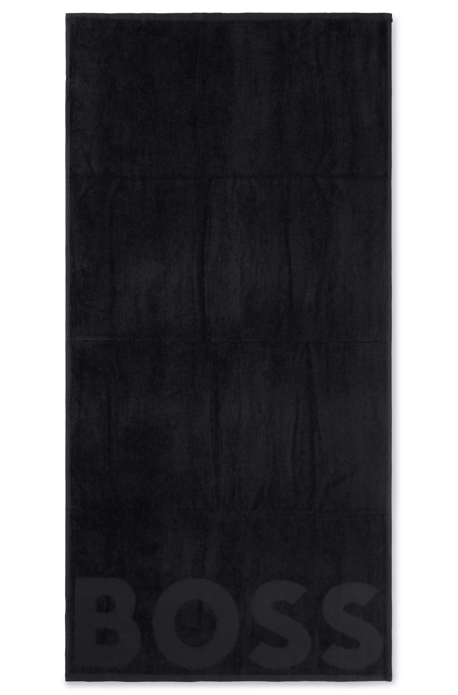 Toalha de mão BOSS em algodão preto com logotipo tonal.