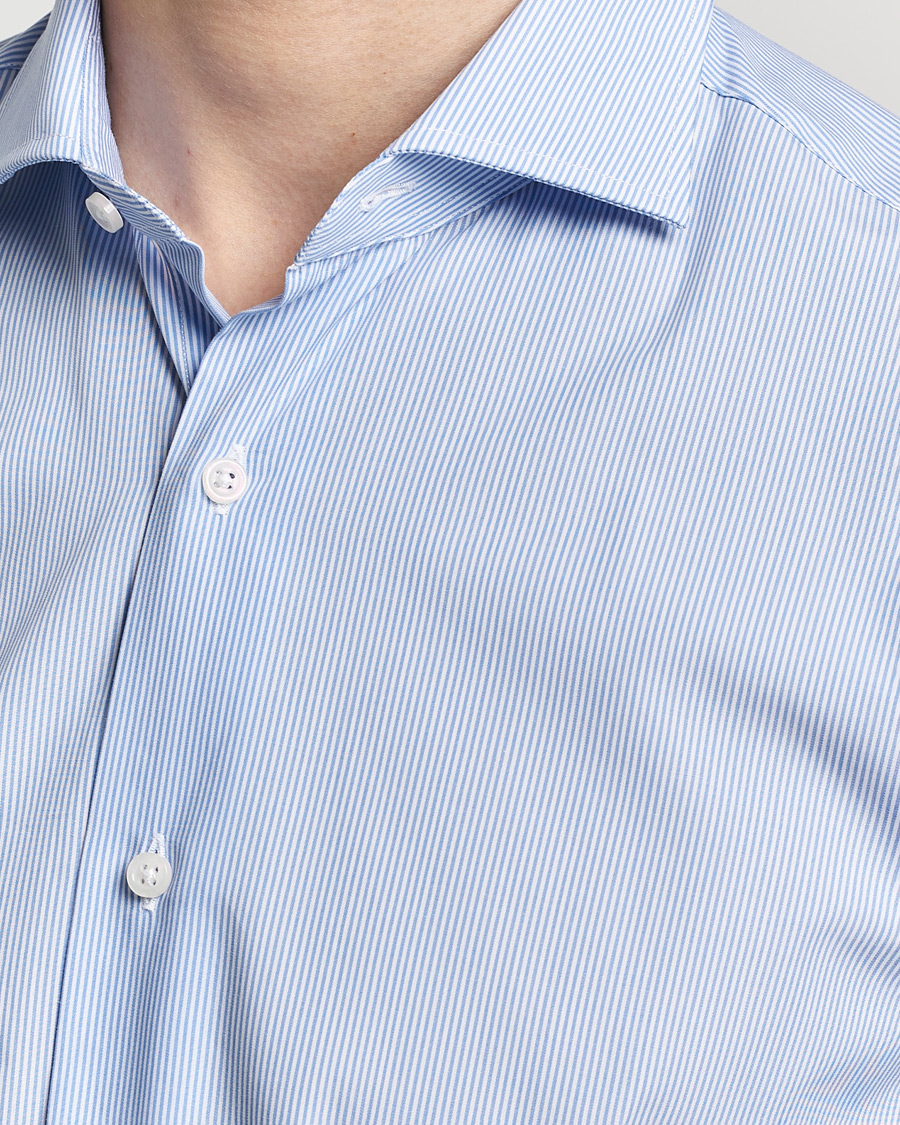 Grigio Cotton Poplin Dress Shirt Light Blue Stripe