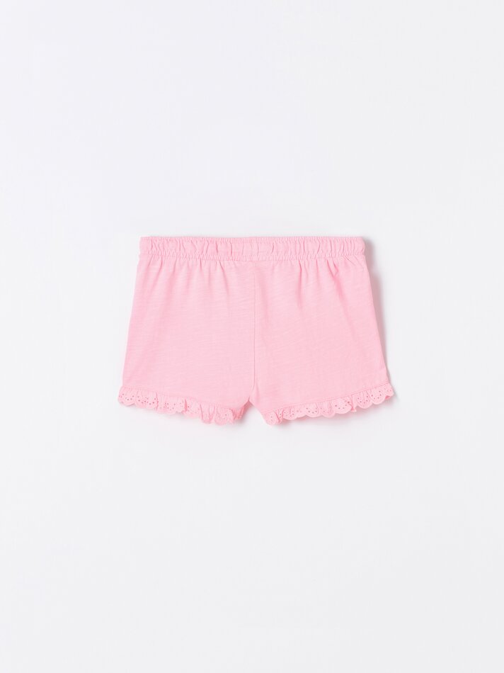 Calções com bordado suíço - Rosa fluorescente