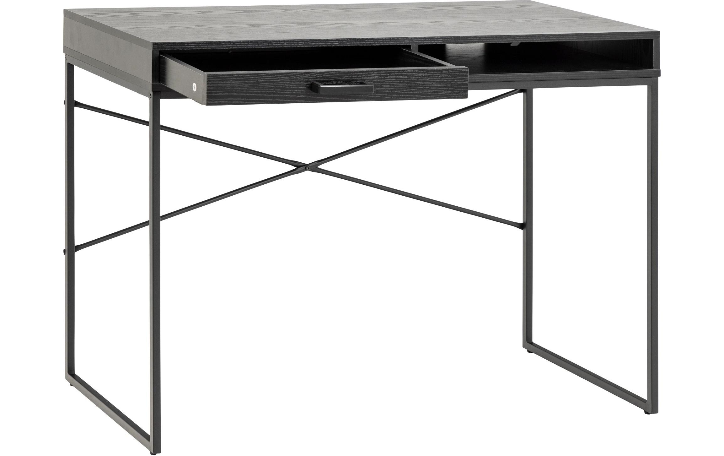 Tisch Seaford, Schwarz matt / Schwarz matt<br>Bürotisch im modernen Industriestil