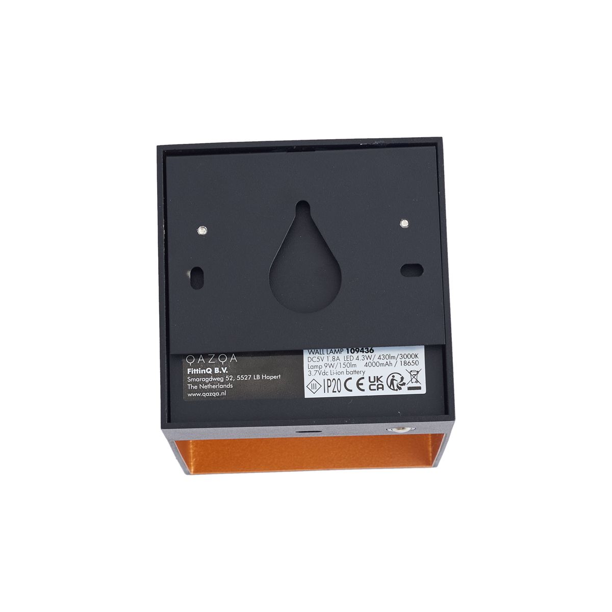 Moderne wandlamp zwart met gouden binnenkant incl. LED en touch dimmer oplaadbaar - Joris Groove