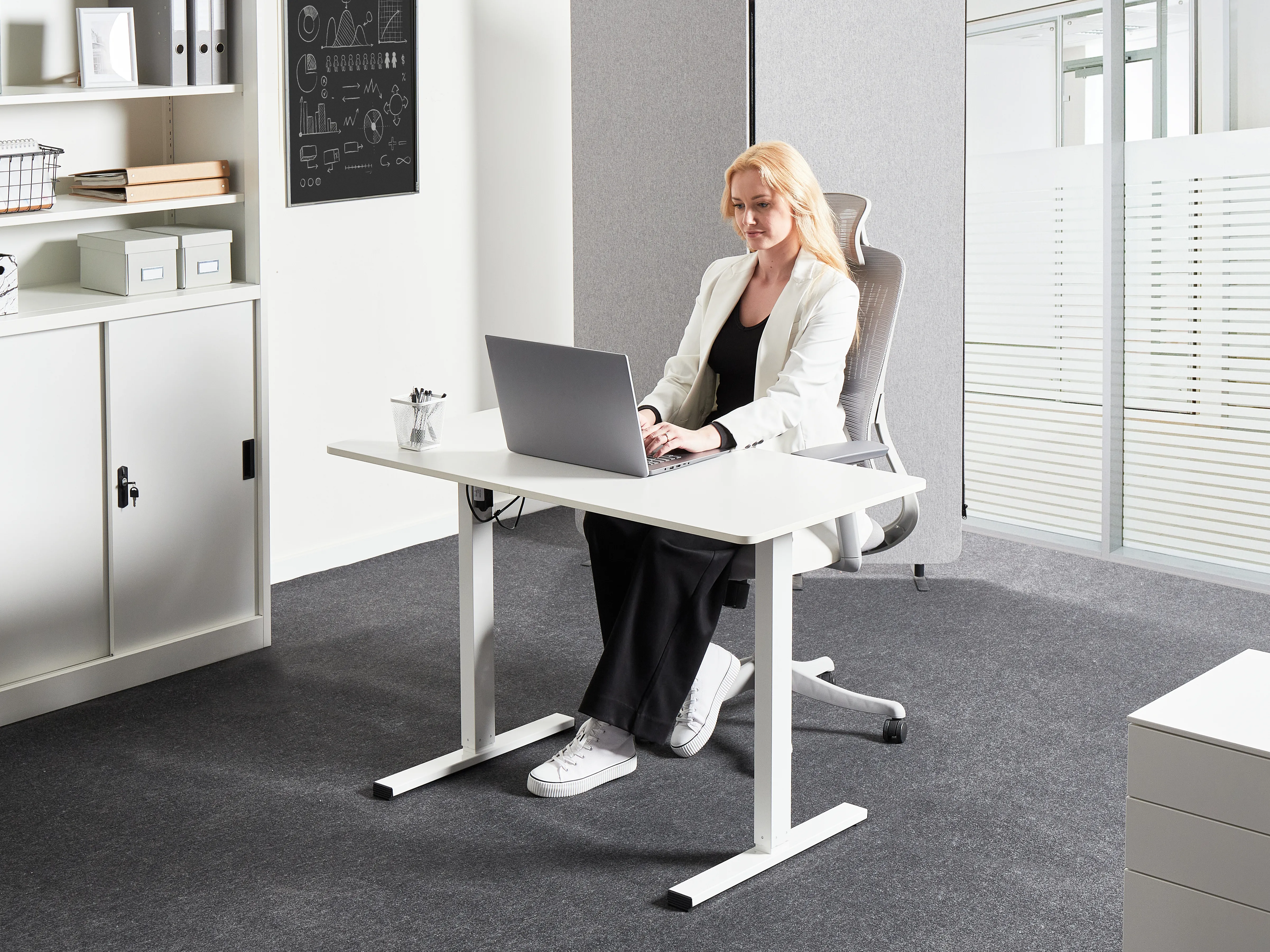 Elektrisch verstelbaar sta-bureau TAVARES Wit 120 cm 60 cm