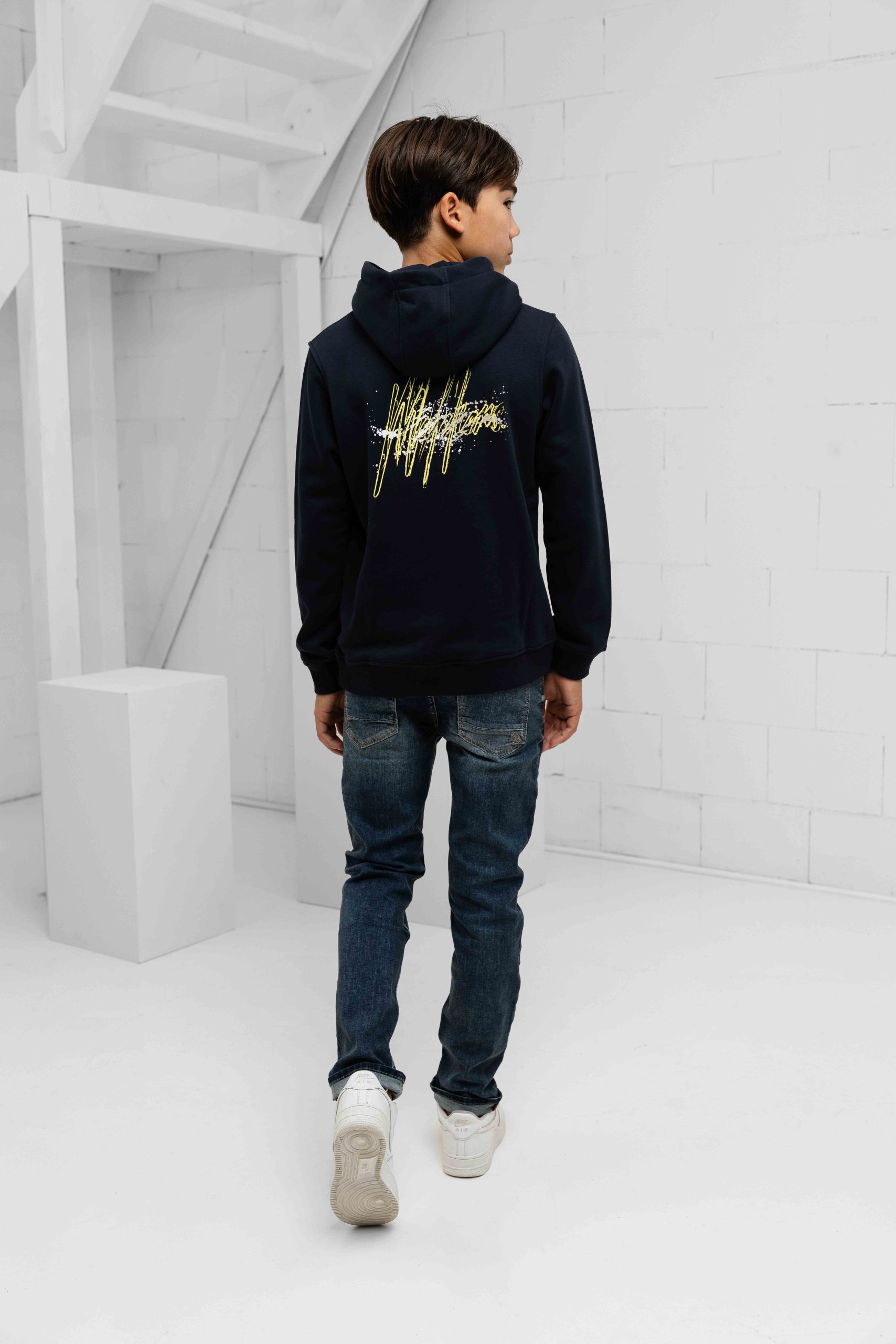 Malelions Splash Hoodie Kids Donkerblauw/Geel