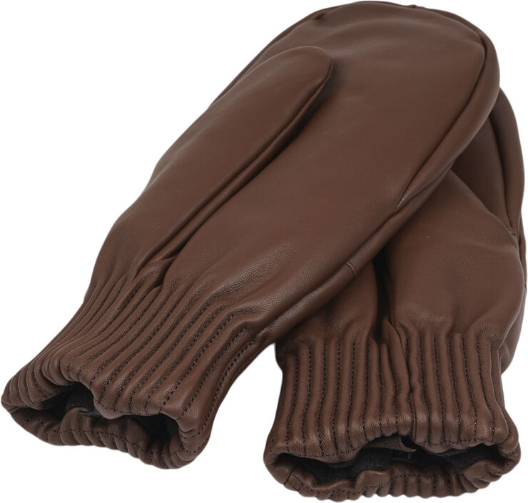 Lovelies BERGAMO - THICK LEATHER MITTENS W/ FLEECE LINING Dark brown