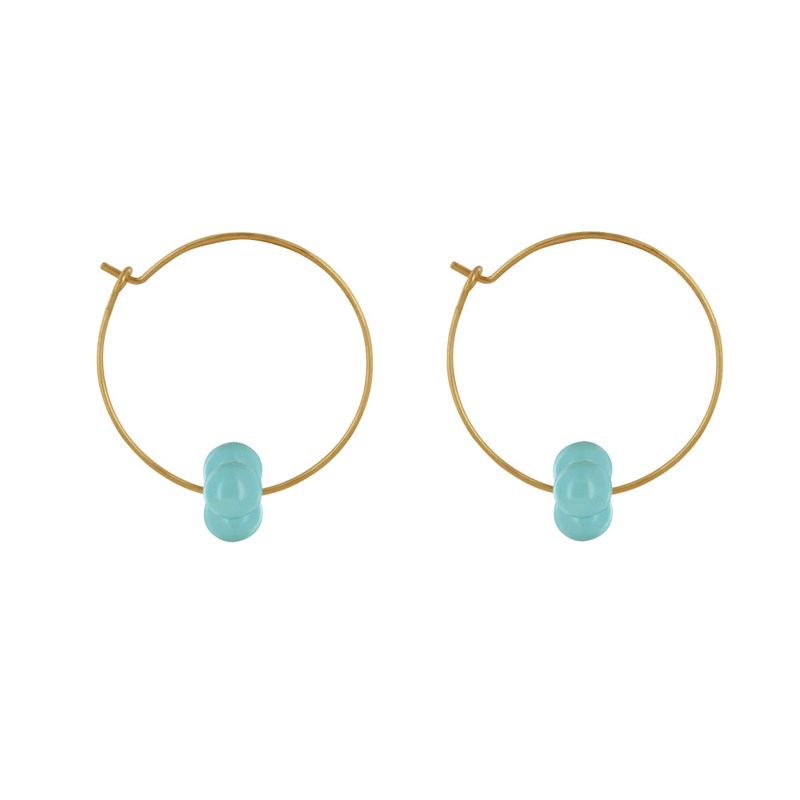 Boucles d'Oreilles Créoles Laiton Fermée et Bouquet de Perles de Verre