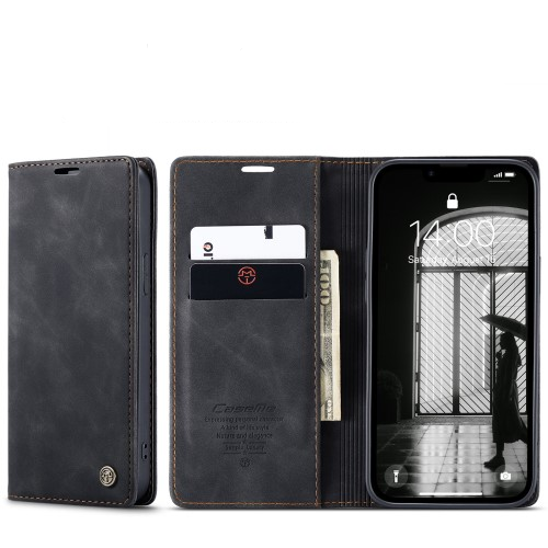 iPhone 16e Leder Tasche Flip Wallet Etui mit Kartenfächern - Schwarz