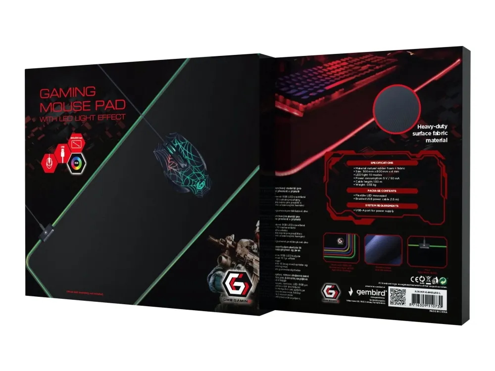 Gembird MP-GAMELED-L Gaming musemåtte med LED lyseffekt, størrelse L (30cm x 80cm)