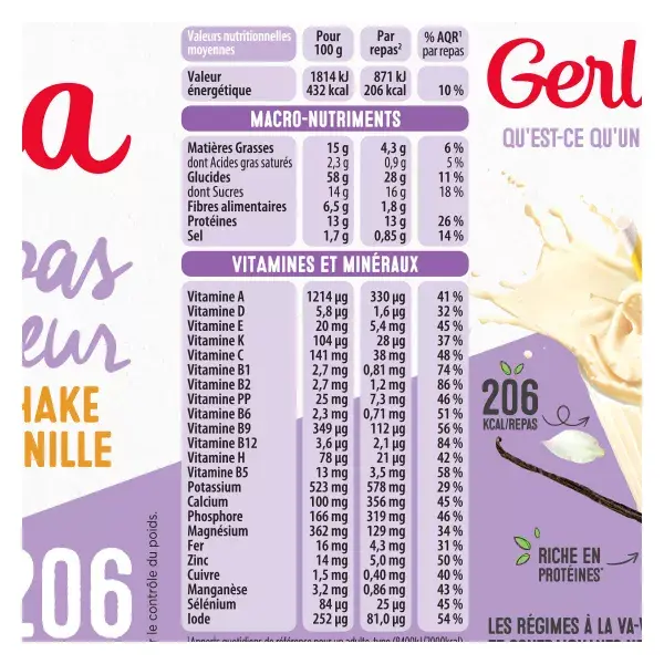 Gerlinéa Repas Minceur Milk-Shake Vanille 436g