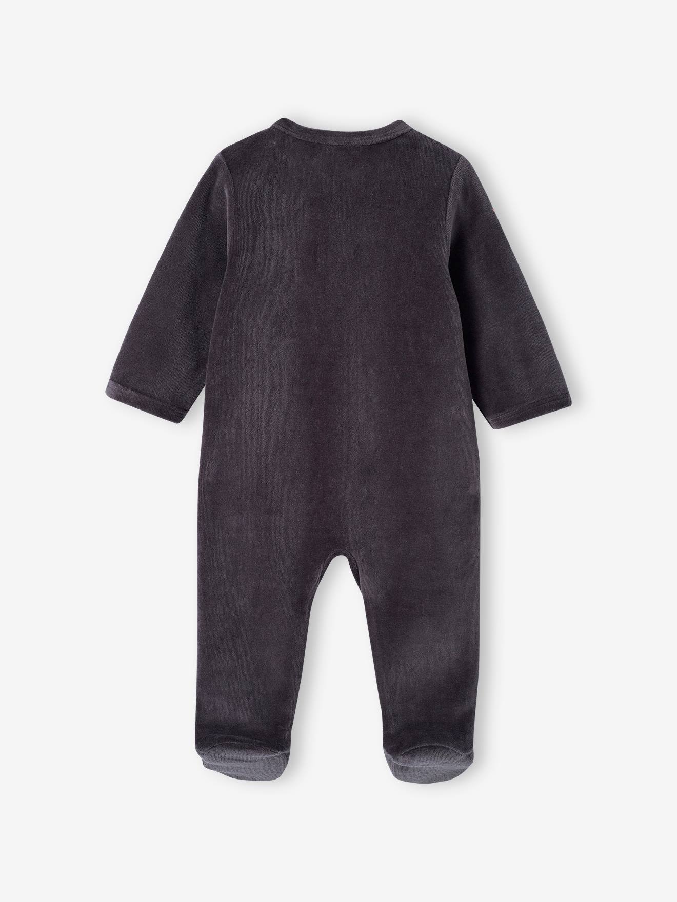 Conjunto de 2 macacões de veludo para bebê com abertura frontal, jeans cinza.