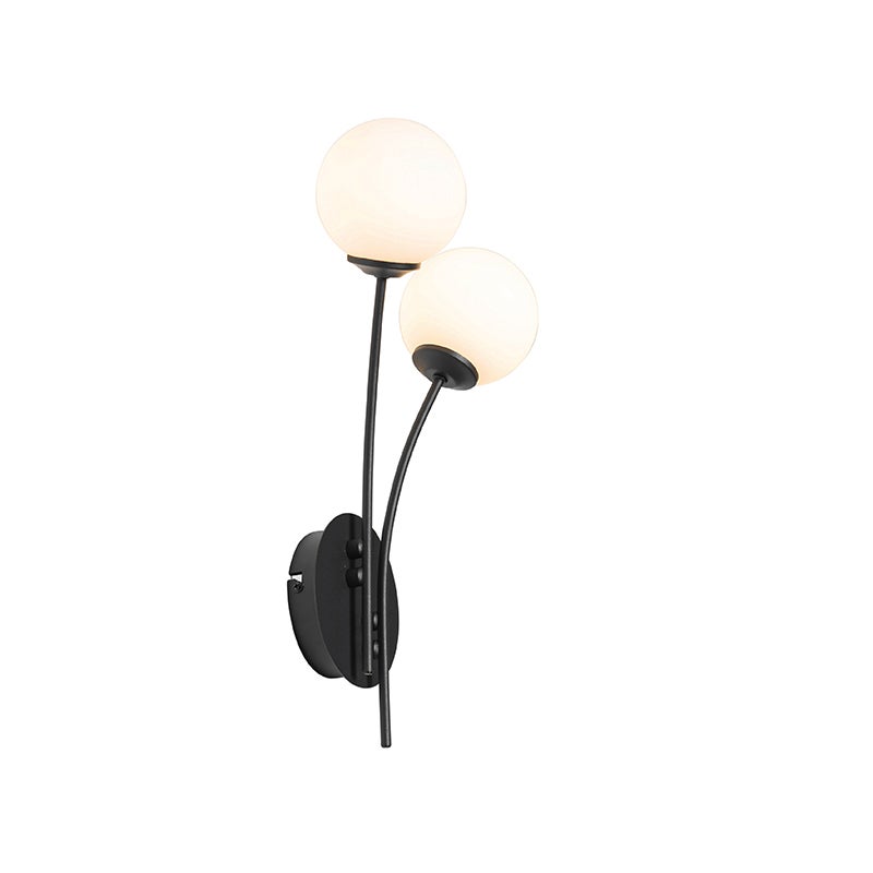 Moderne wandlamp, zwart met opaalglas, 2-lichts - Athene