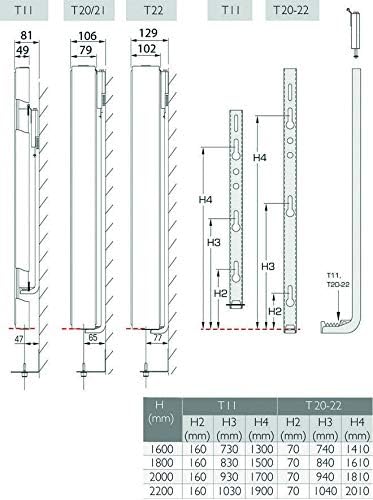 Belrad Vertikalheizkörper CV-Plan Typ 20 Höhe 1800 mm Vertikal Plan galtte Vorderseite Badheizkörper Heizwand Paneelheizkörper (1800 mm x 600 mm)
