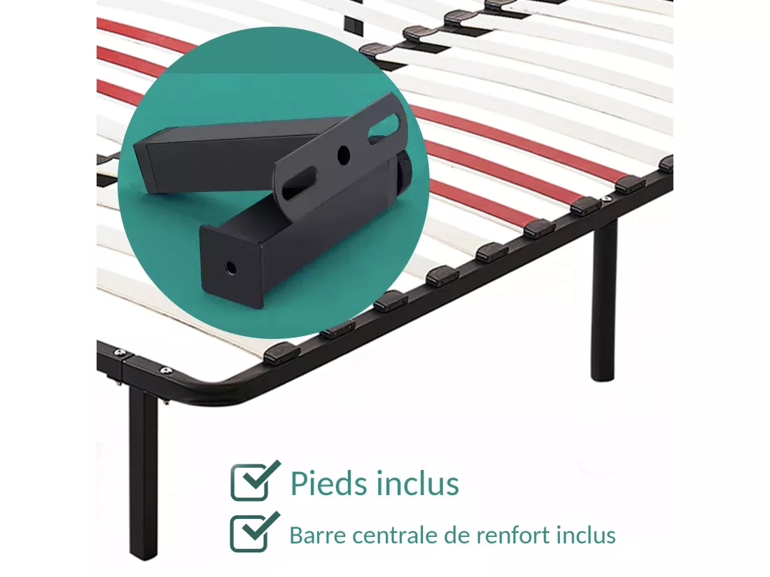 Sommier EcoFlex 140 x 190 cm - Résistant et Confortable - Lattes renforcées - Pieds inclus