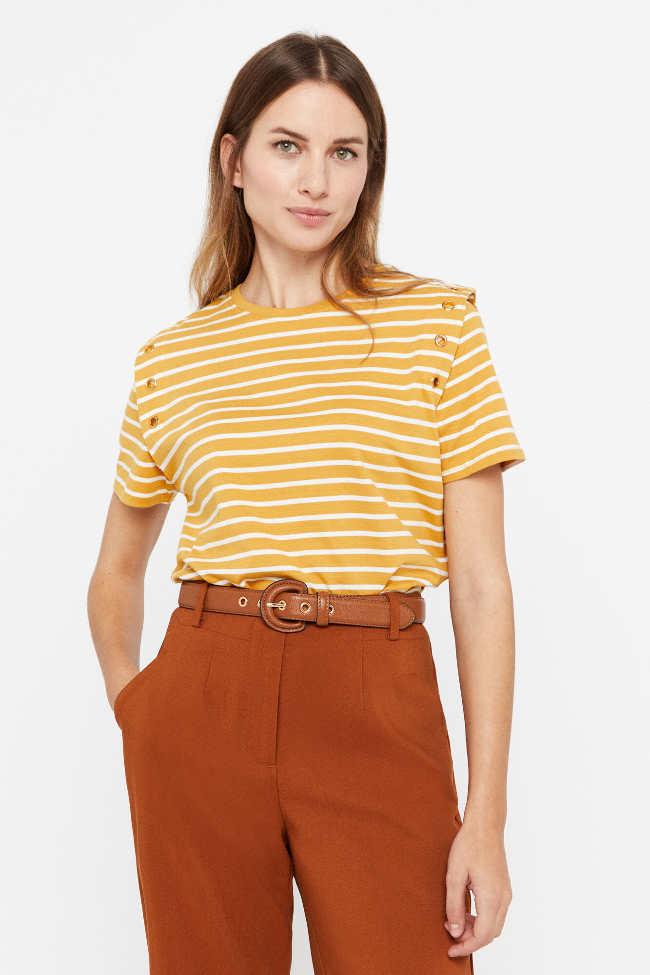 Camiseta plissada listrada - Amarela