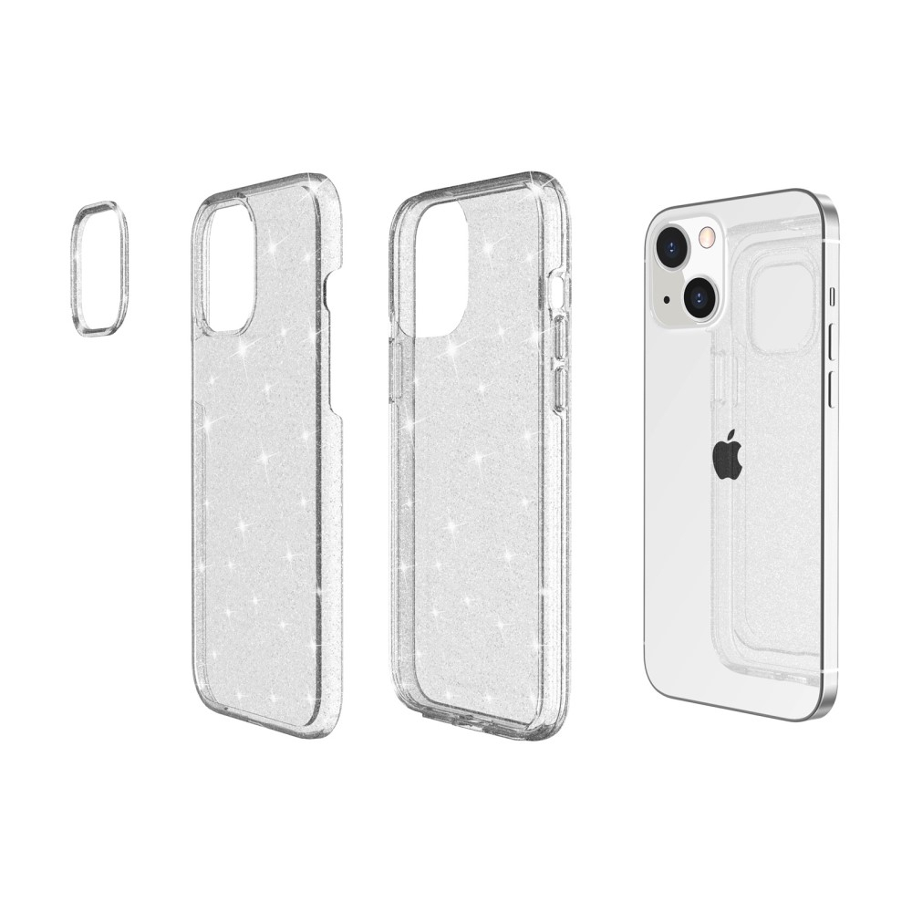 iPhone 14 Hybrid Hardcase Schutzhülle im Glitzer Design - Silber / Transparent
