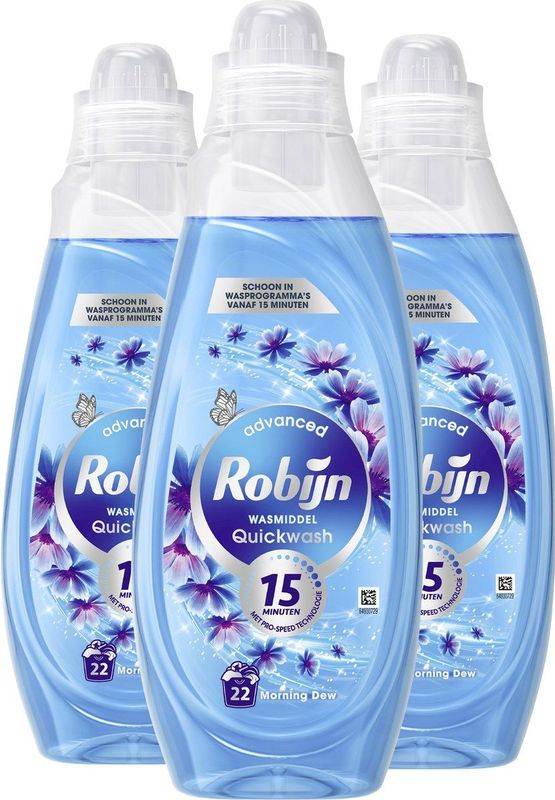 Robijn - Advanced Quickwash - Vloeibaar Wasmiddel - Morning Dew - 3 x 22 Wasbeurten - Voordeelverpakking