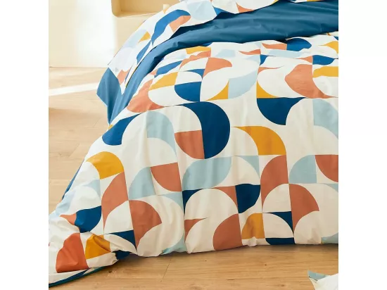 Drap plat 180x290 cm 100% percale de coton MODULO bleu cobalt