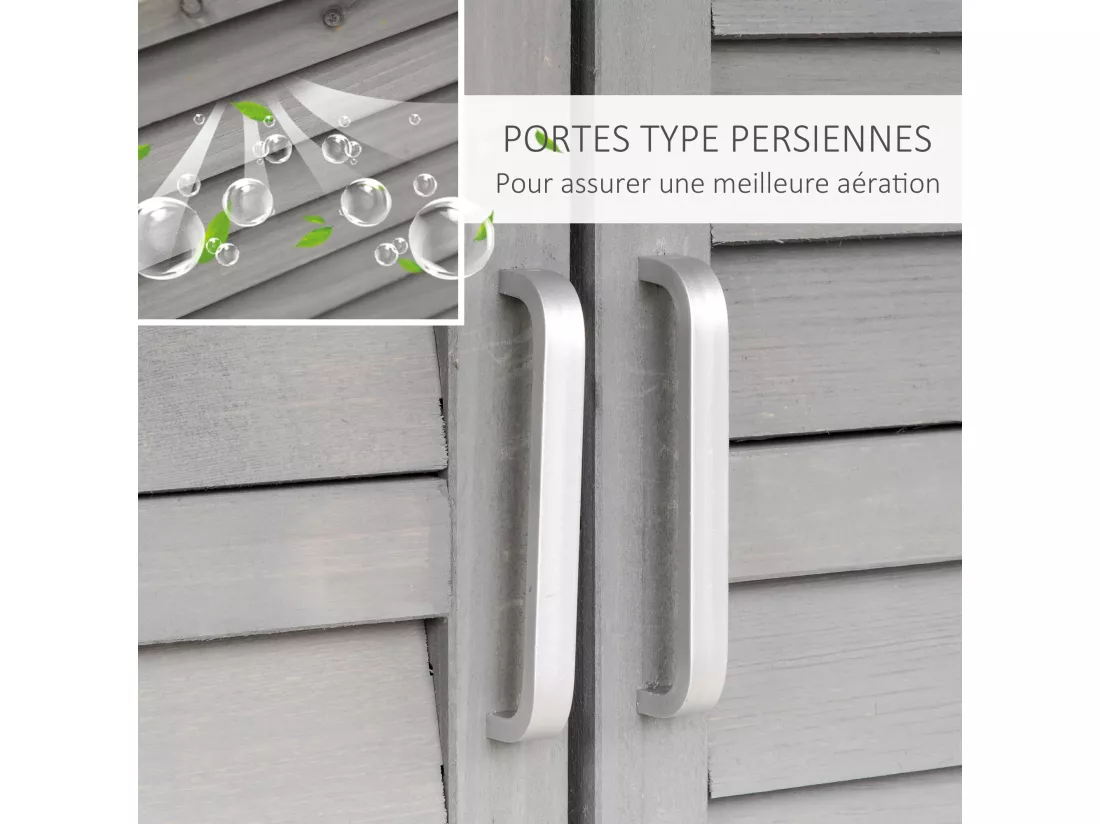 Armoire de jardin abri jardin remise pour outils sur pied dim. 87L x 46l x 96H cm étagère portes persiennes toit bitumé bois sapin autoclave gris