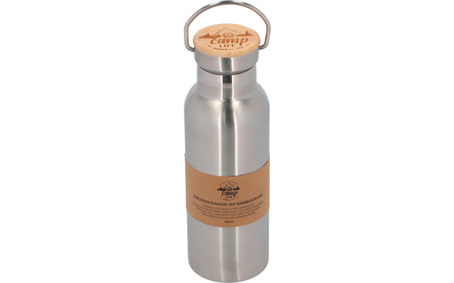 Camplife Edelstahl Isolierflasche mit Bambusdeckel