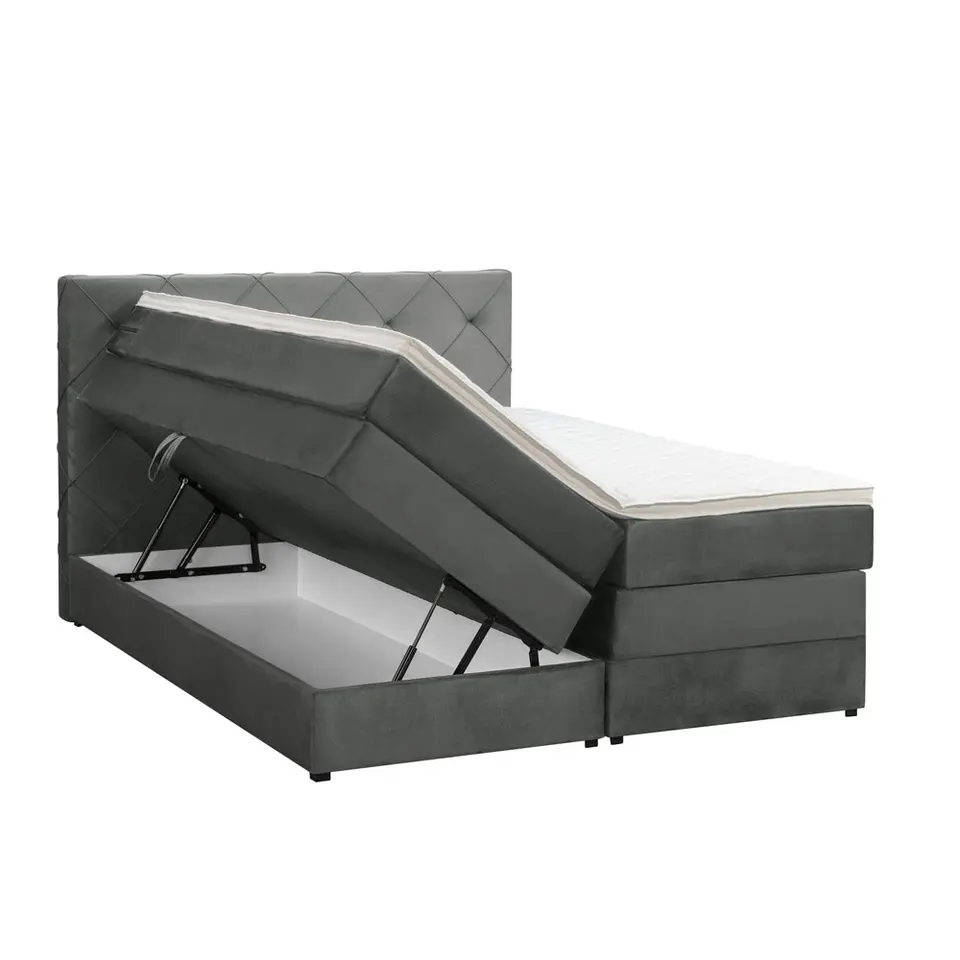 Boxspring met opbergruimte Liv geruit - grijs - 140x200 cm
