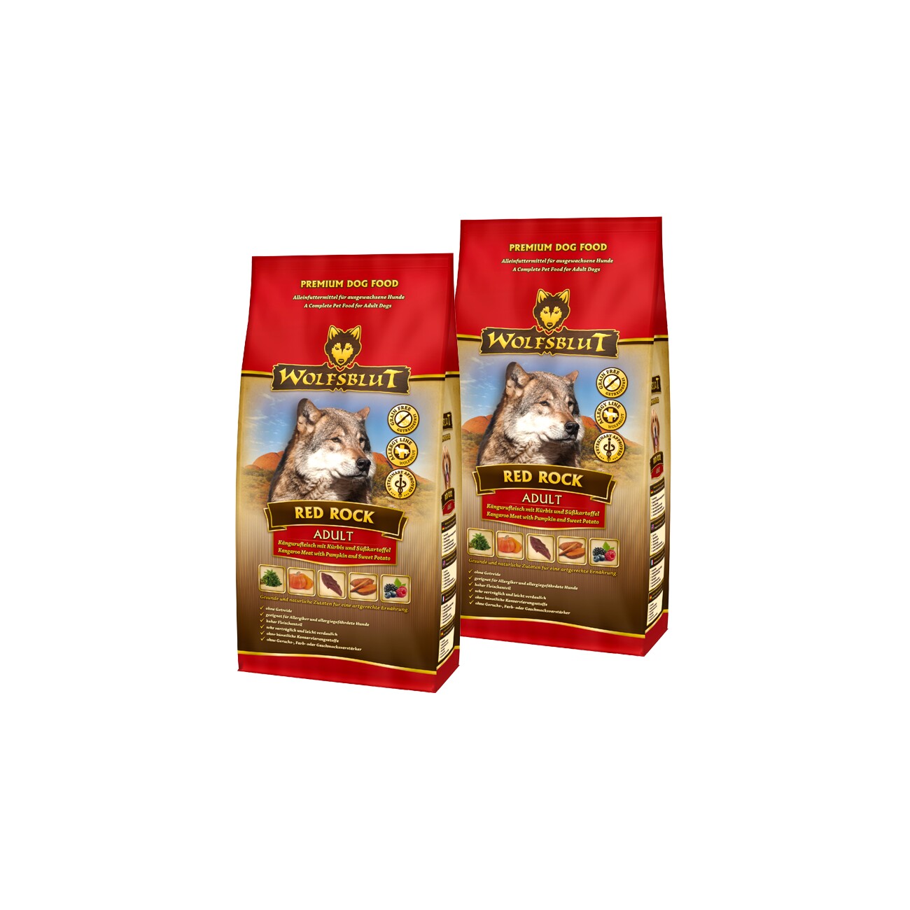 WOLFSBLUT Nassfutter Hund Adult Red Rock mit Kängurufleisch 2x2 kg