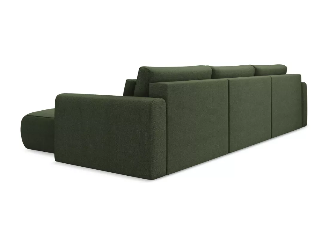 Canapé d'angle panoramique convertible en tissu texturé - olive - KAPUA