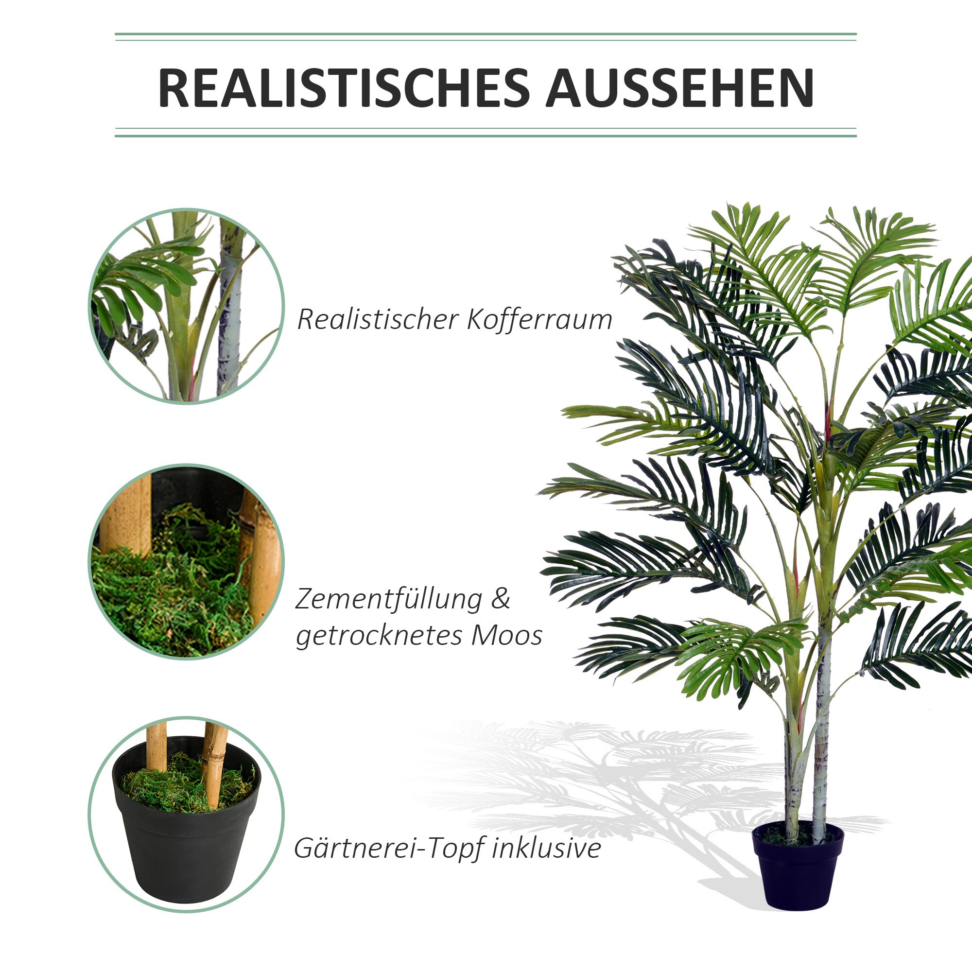 Outsunny künstliche Pflanze mit Pflanzentopf grün 18L x 18B x 150H cm