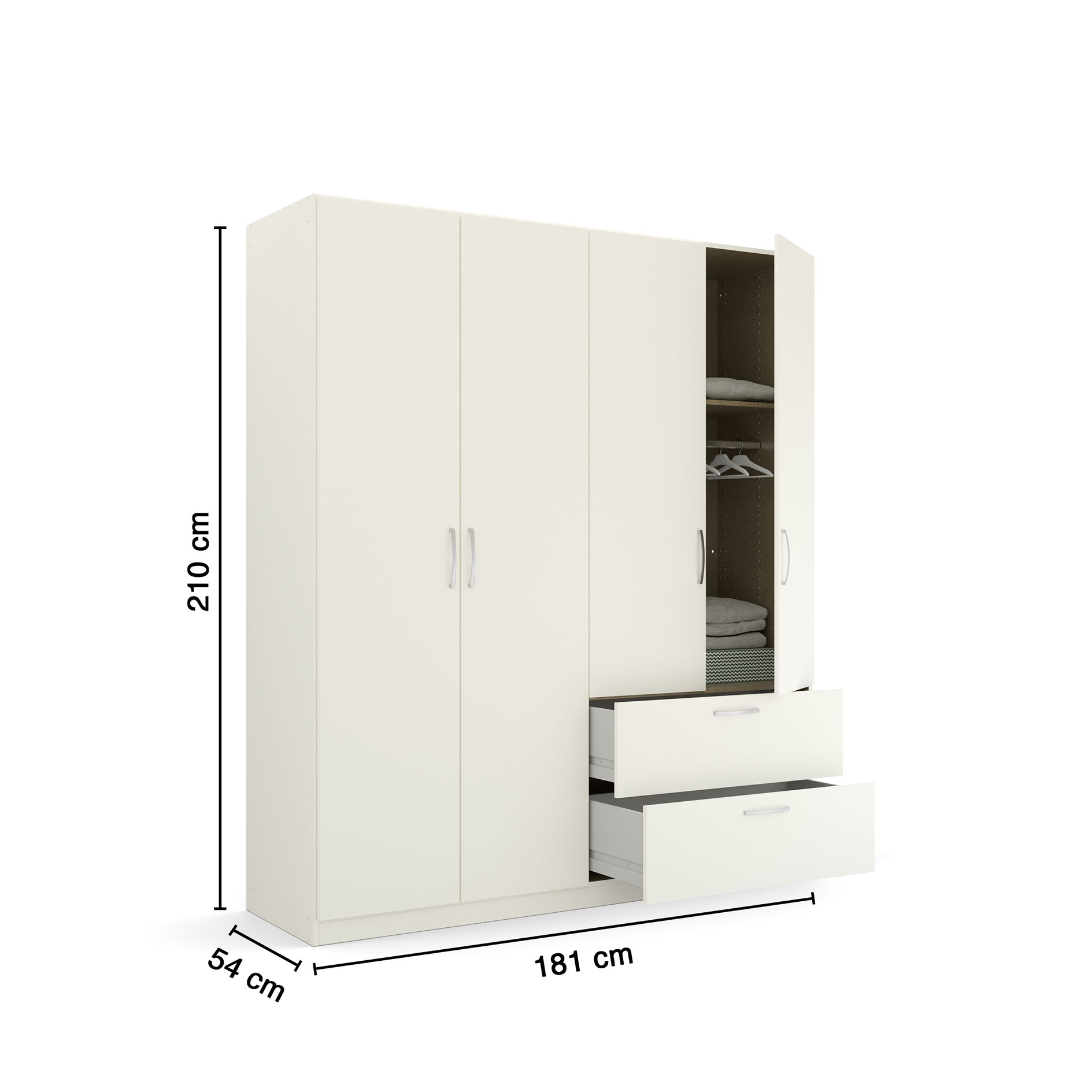 Drehtürenschrank - alpinweiß - 2-türig - 2 Schubkästen - 181 cm