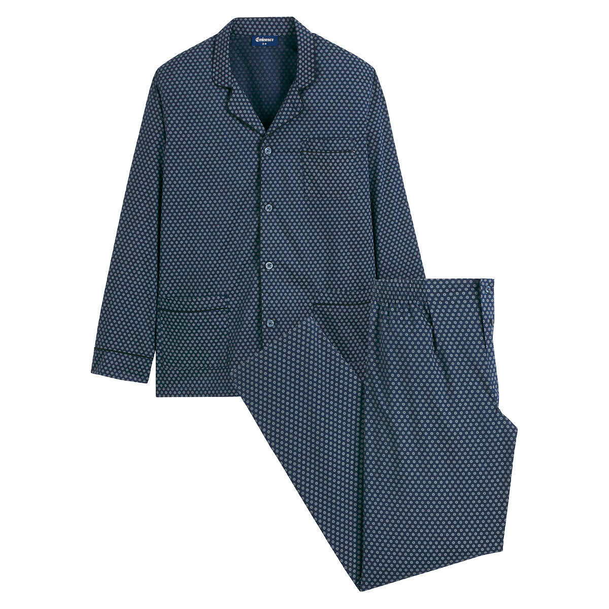 EMINÊNCIA<br>Pijama longo aberto com estampa de bolinhas e gola de lapela